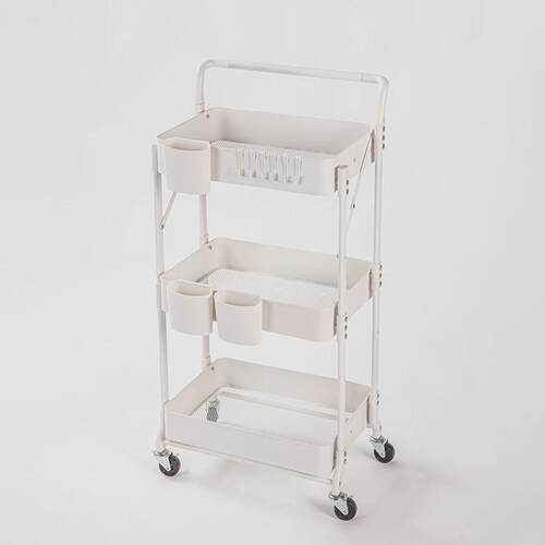 铁质三层落地式可移动厨房扶手客厅带卧室收纳架可折叠推车置物架