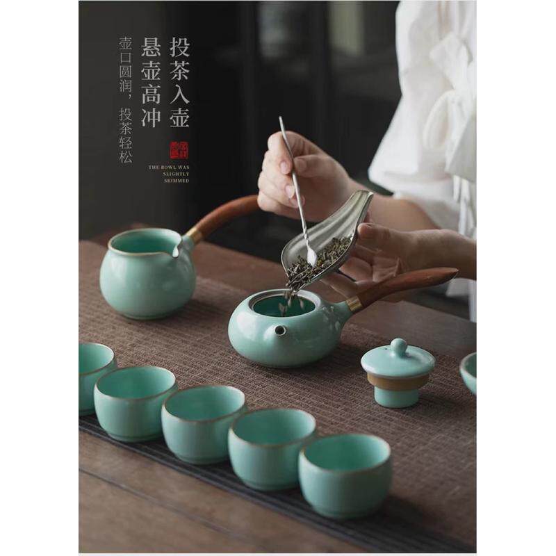 功夫茶具套装汝窑冰裂礼品陶瓷泡茶壶开片轻奢茶杯高端家用客厅瓷