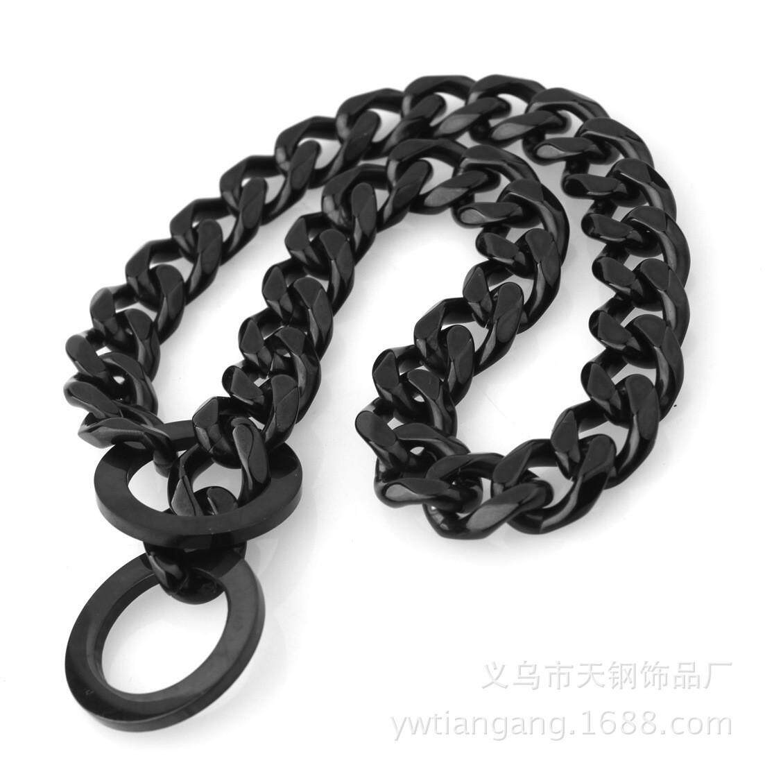 17mm钛狗链不锈钢黑色中型杜宾金毛宠物大钢六面磨p链链条颈圈