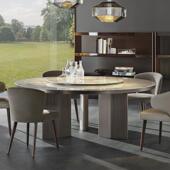 转盘莉莎轻奢天然大理石餐桌椅组合高端大平层家用不锈钢圆形赛