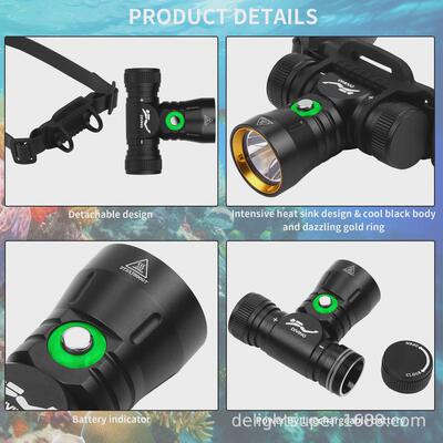 2024新款厂家直销DH100潜水头灯电量开关IPX8潜水LED头灯休闲潜