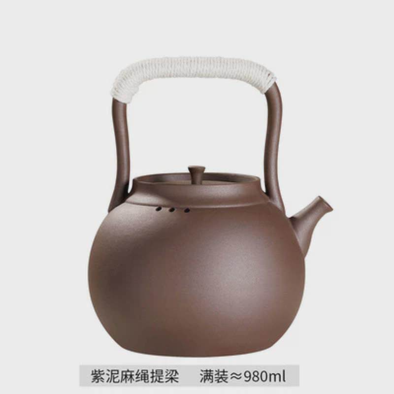 t5lp原矿纯手工陶壶耐高温复古煮茶壶陶瓷煮茶器电陶炉提梁紫砂烧
