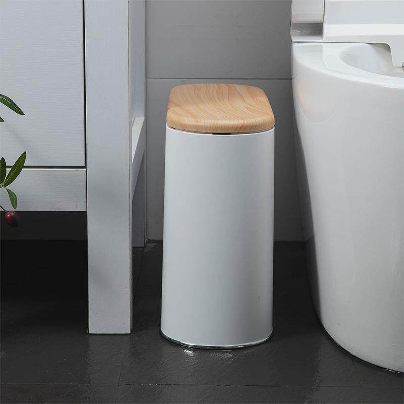 夹缝垃圾桶卫生间窄缝厕所厕纸桶双层家用木纹按压翻盖大容量内胆