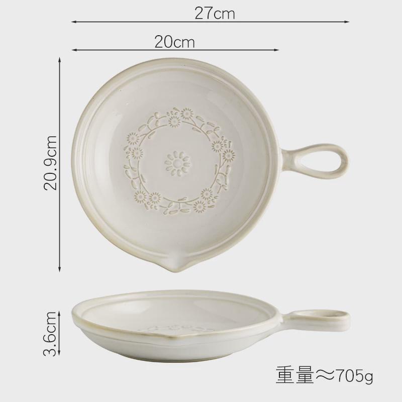 43n复古文艺焗饭盘盘子带手柄防烫微波炉烤箱陶瓷家用ins风菜盘餐