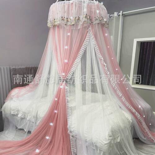 2021拼色吊顶圆顶落地加密蚊帐公主吊挂圆顶吸顶吊顶1.5米1.8家用