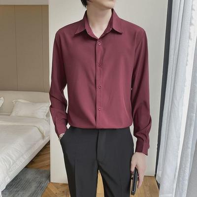 大码商务休闲打底长袖衬衣男韩版修身结婚新郎服伴郎团粉红色衬衫