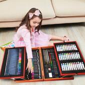 颜料画画木盒水彩笔套装 彩印logo绘画套装 画笔蜡笔儿童彩笔套装