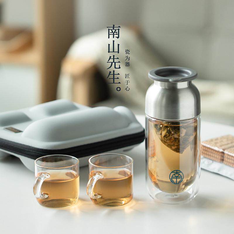 嘟嘟xyt双层防烫快客杯玻璃旅行便携茶具套装一壶二杯泡茶壶