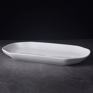 切角鱼盘家用蒸鱼盘子纯白大号鱼盘长方形菜盘碟子酒店饭店餐具