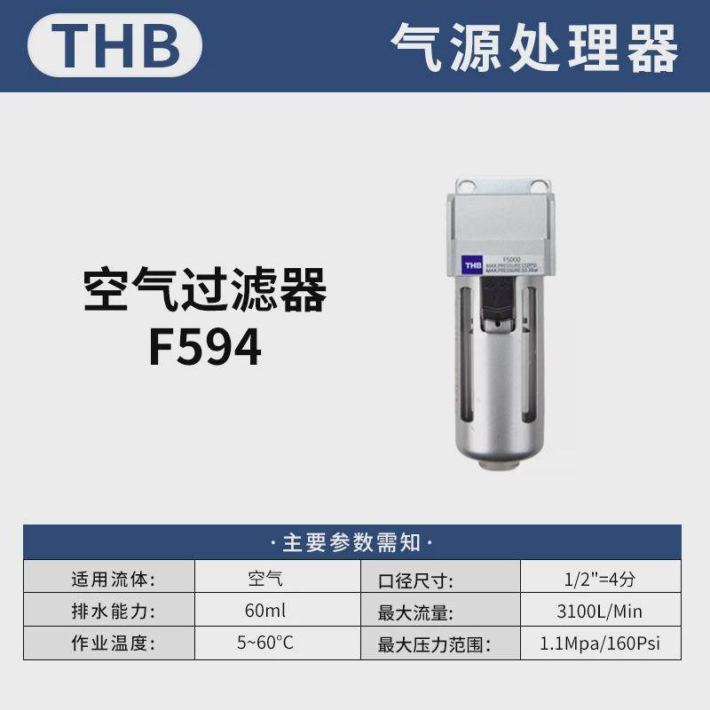 台湾thbc50气源处理器三点组合调压空气过滤油雾器油水分离器自动