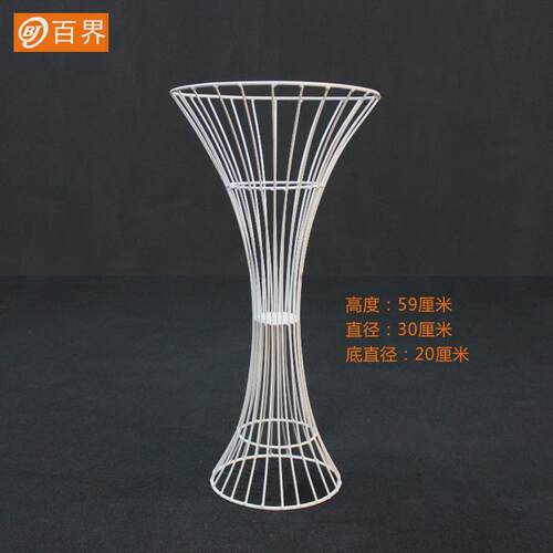 百界工厂铁艺道具外贸热卖款花架烛台型花器路引桌花白色婚礼道具
