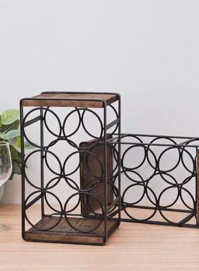 铁艺配实木葡萄酒架落地式酒瓶餐厅家用收纳架酒吧红酒展示架