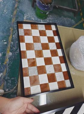 厂家供应现代马毛五金摆件托盘酒店样板间托盘家居棋盘托盘棋盘