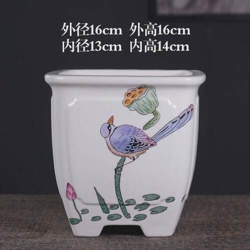 花盆陶瓷高款四方盆绿植兰花盆栽盆精致手绘贴画新款简约北欧陶盆