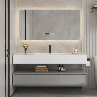 【洗漱】岩板无缝陶瓷盆一体盆浴室柜组合定制洗脸洗手台双盆厂家
