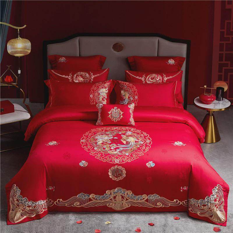 140s支全棉婚庆四件套喜婚房床上用品大红色刺绣被子结婚六十件套,床上用品,婚庆床品套件,淘宝优惠券,粉丝福利购,淘宝优惠卷