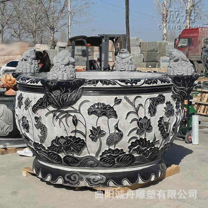 青石石材院内石雕可养鱼种花农村自建房别墅院内仿古鱼缸门海