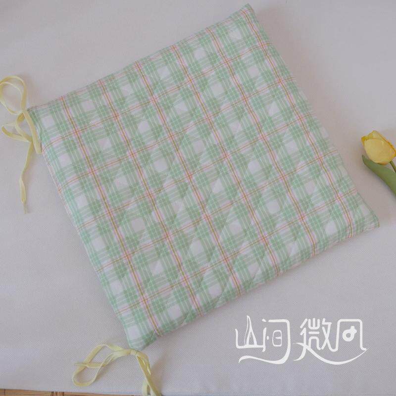 绿色可拆洗记忆棉坐垫乳胶椅子格子ins韩式少女飘窗系带方形新品