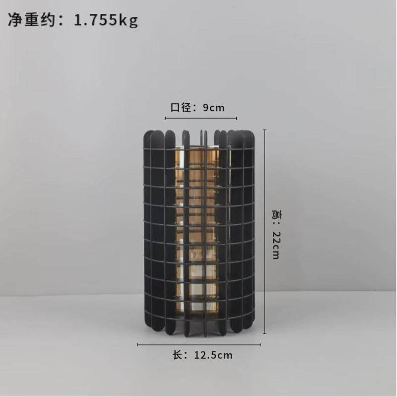现代简约几何不锈钢网格镂空家居客厅样板间茶几花瓶摆件软装饰品