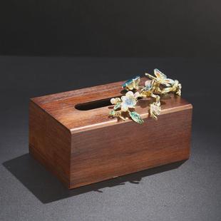创意餐桌木质彩摆件 珐琅抽纸盒实木纸巾盒家用客厅茶几纸抽盒中式