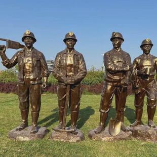 玻璃钢仿铜人物雕塑定制消防员户外农耕红军古代神话人物孔子摆件