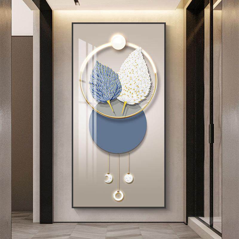 轻奢玄关画大气麋鹿走廊过道挂画现代简约竖版高档入户玄关装饰画