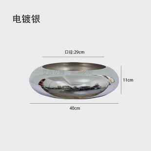 40cm口径电镀盆铁艺蝴蝶兰花盆花器金属银柳盆新中式摆件仿真花器