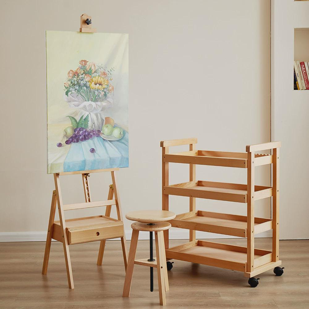 实木抽屉式画架美术生木架原木色画框架木质展示架画板画架