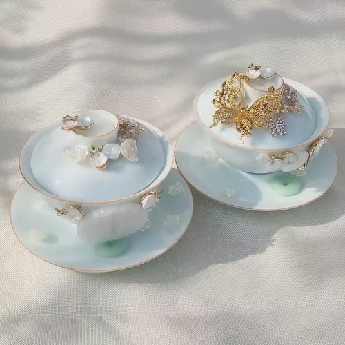 手工结婚敬茶杯红色喜杯套装一对新人改口杯喜庆盖碗陪嫁婚庆用品