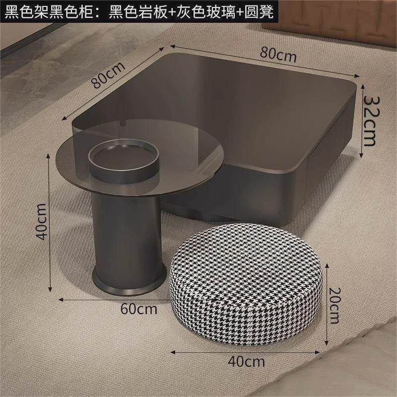 钢化玻璃板黑色方形茶几客厅家用轻奢现代简约大小户型岩边几组合