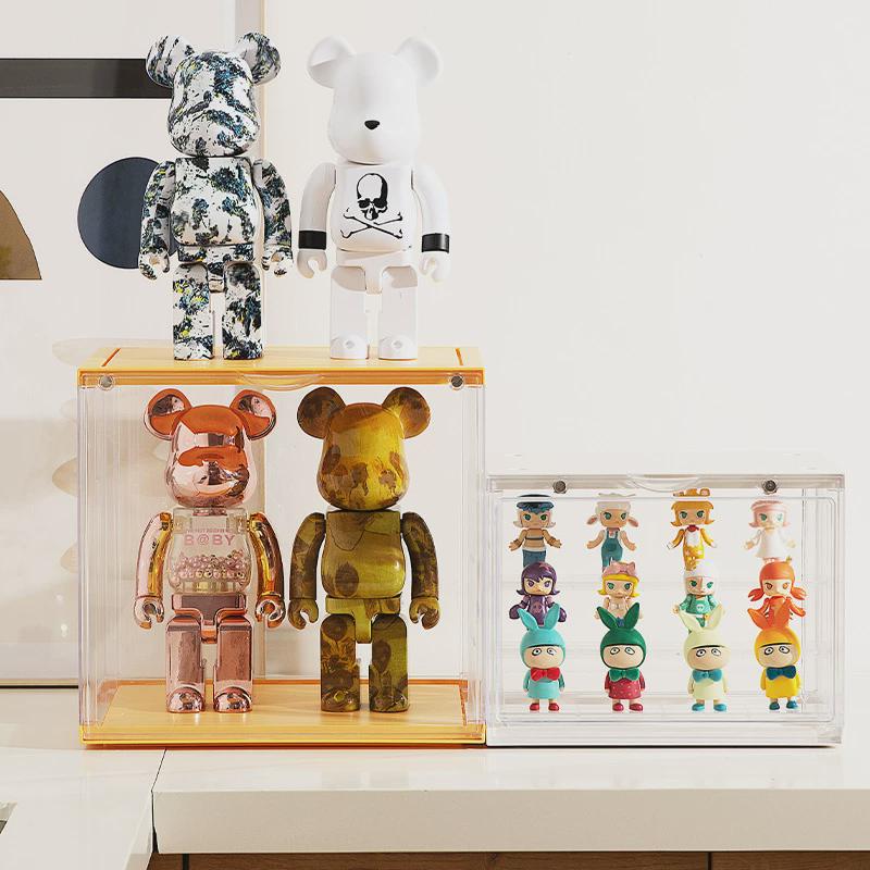 泡泡玛特高透盲盒收纳盒磁吸亚克力展示架可叠加阶梯式手办收纳箱