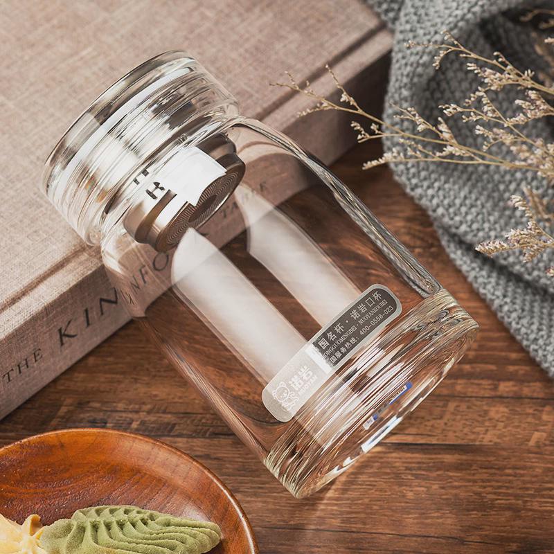 6e3x玻璃杯便携单层透明男女水晶加厚耐热大容量带盖泡茶水杯子