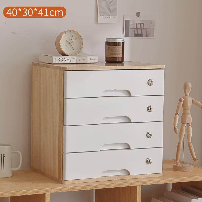 抽屉式收纳柜实木桌面带锁木质多功能小型卧室杂物储物柜日式新品
