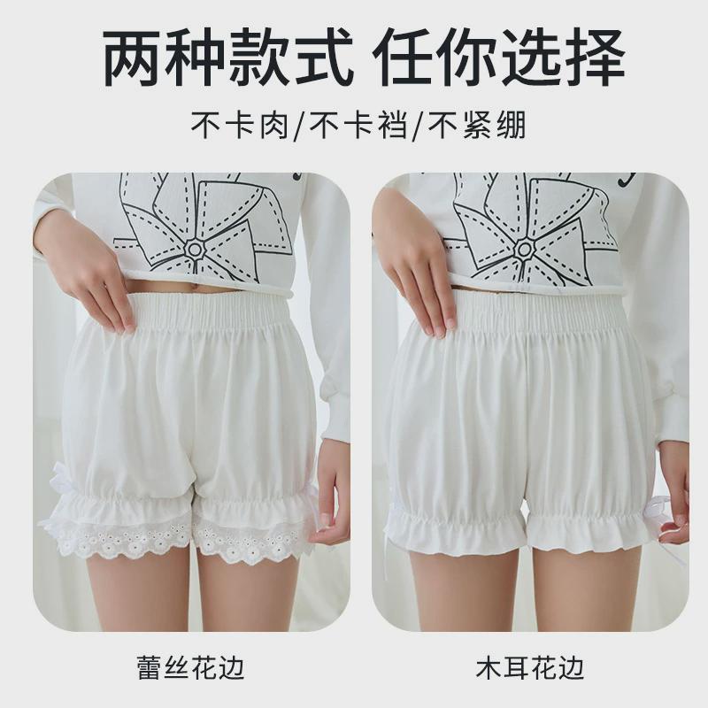 纯棉女童安全裤防走光夏季薄款可外穿宽松打底短裤蕾丝花边三分裤