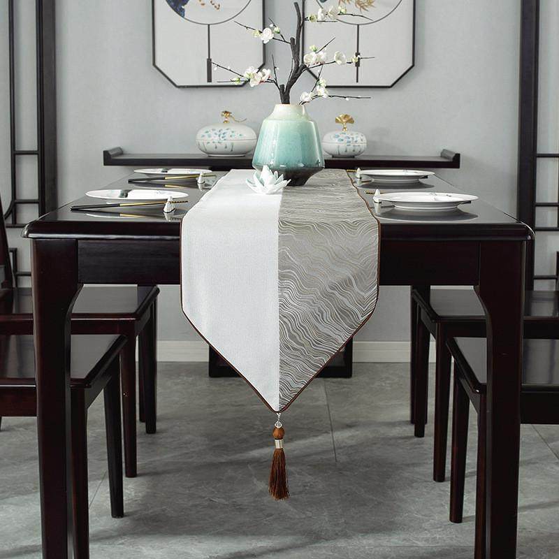 桌旗中式禅意玛瑙纹桌旗轻奢茶几刺绣茶旗防水防油高端茶席茶桌布