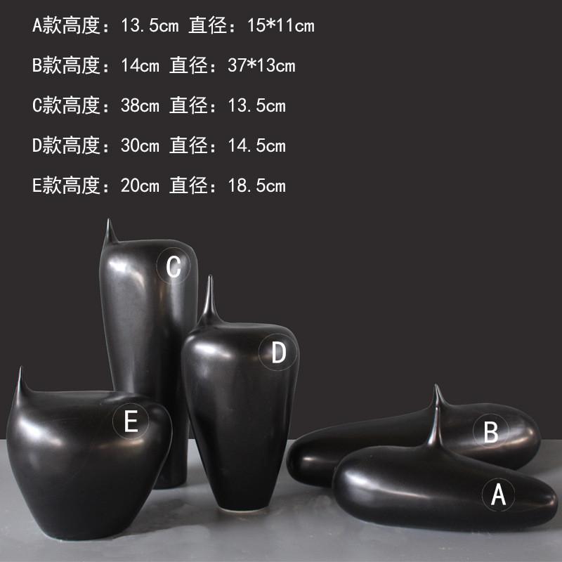热销现代简约新中式客厅玄关隔断柜酒店展厅黑色插花几何陶瓷花瓶