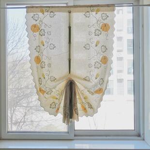 54n免打孔南瓜刺绣罗马扇形卷帘气球提拉遮阳飘窗厨房窗帘帘粘贴