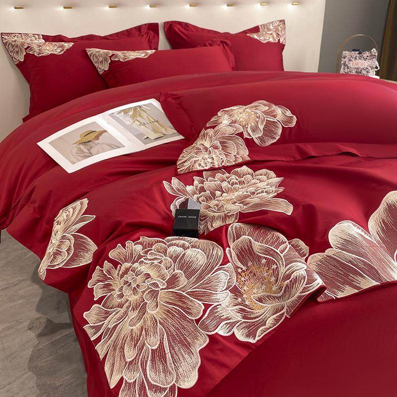 嫁娶长绒棉全棉结婚房喜庆四件套红色纯棉刺绣出嫁被套床单床品4,床上用品,婚庆床品套件,淘宝优惠券,粉丝福利购,淘宝优惠卷