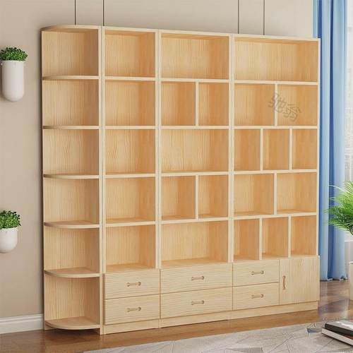 w*实木书架儿童家用全实木置物架落地储物柜柜子多功能书橱松木书