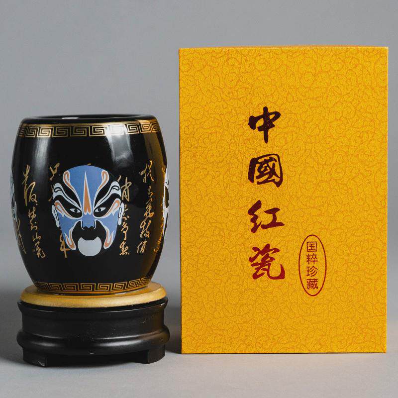 国粹陶瓷多功能创意桌面摆件笔筒家用办公文具收纳罐高档旋转礼品