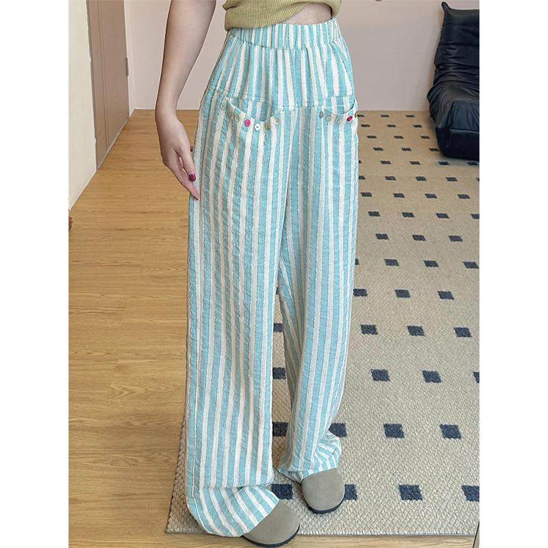 薄荷曼波条纹女夏季新款胖妹妹mm宽松显瘦垂感阔腿长裤,女装/女士精品,大码裤装,淘宝优惠券,粉丝福利购,淘宝优惠卷