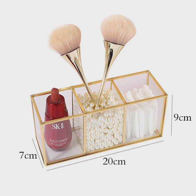 北欧风金色化妆刷收纳分格收纳盒透明玻璃桶桌面美妆收纳金色笔筒,收纳整理,桌面收纳盒,淘宝优惠券,粉丝福利购,淘宝优惠卷