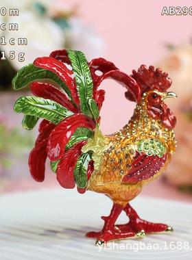 金属珐琅首饰盒七宝公鸡手工艺品家居饰品中式凤尾烧招财摆件礼品