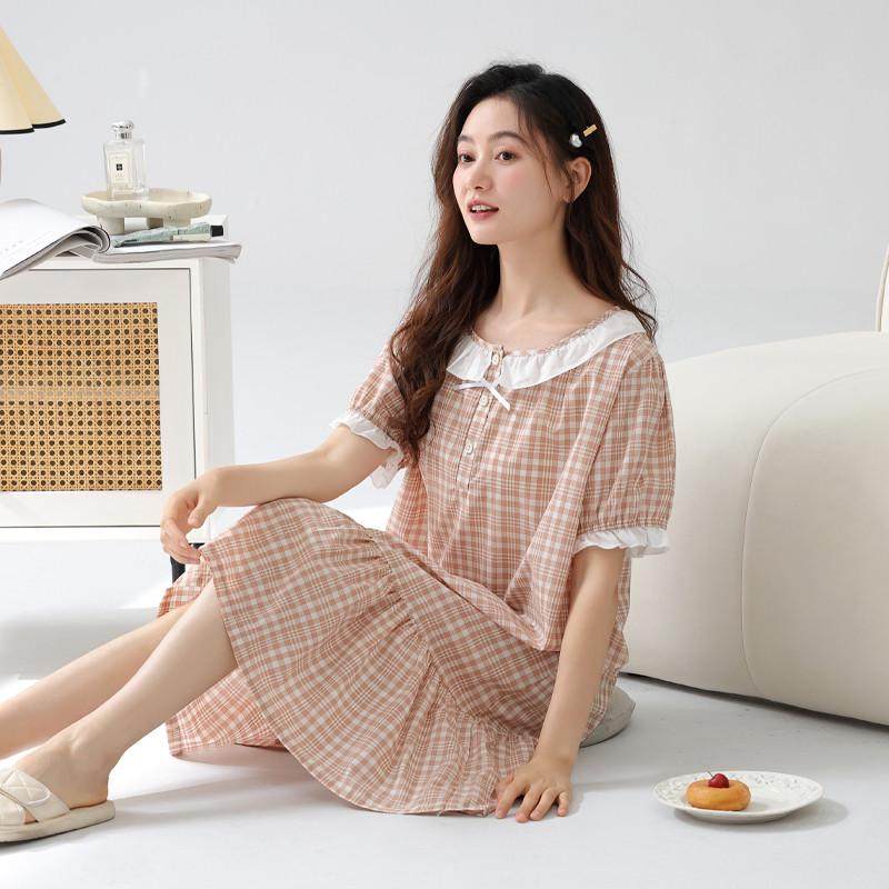 梭织纯棉纱布睡裙女士夏季薄款中全棉睡衣大码宽松,女士内衣/男士内衣/家居服,睡裙,淘宝优惠券,粉丝福利购,淘宝优惠卷