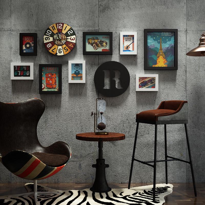 高分子0021复古酒吧led灯带照片墙创意组合相框家居装饰画发光