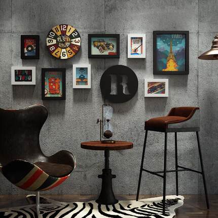 高分子0021复古酒吧led灯带照片墙创意组合相框家居装饰画发光