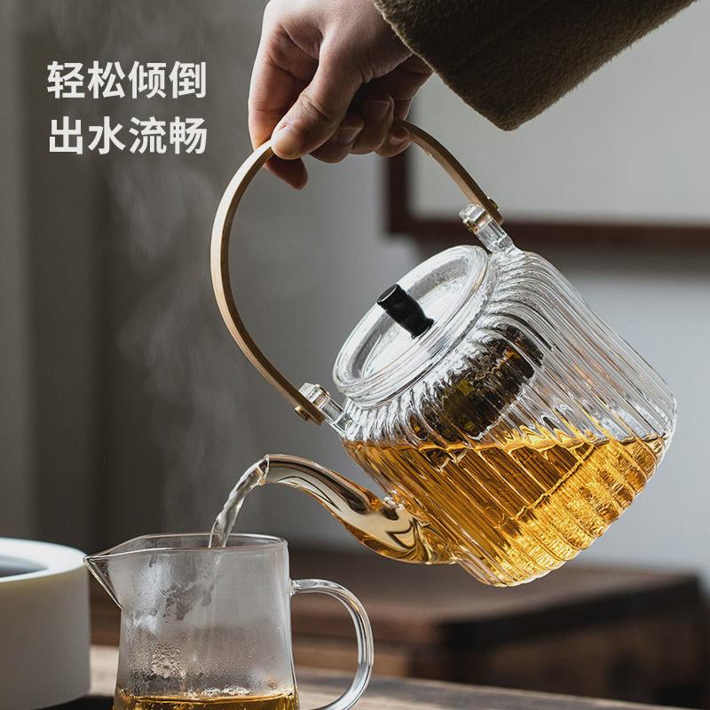 日式玻璃煮茶壶单壶套装高温茶具电陶炉烧水壶大提梁过滤泡茶壶