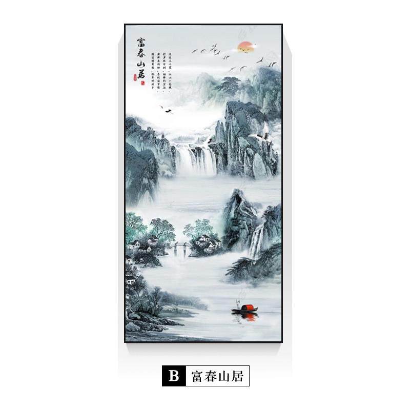 进门背景墙走廊中式竖版山水装饰画过道壁画玄关新现代风景挂画