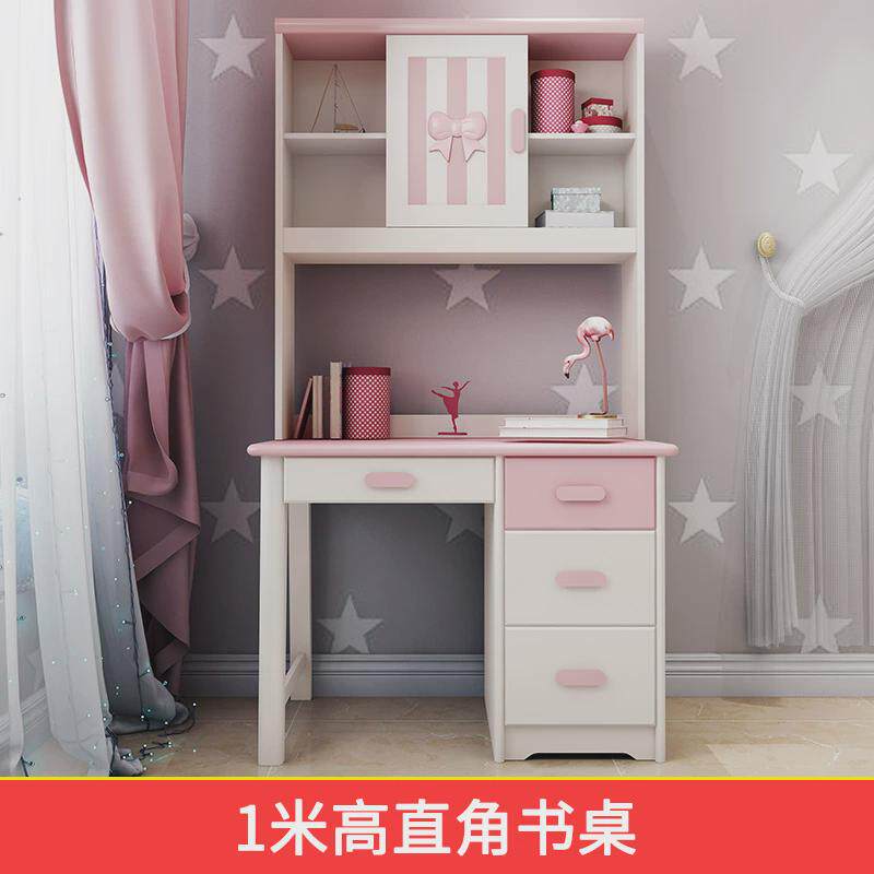 xh实木书桌书架一体女孩小户型学生卧室家用电脑桌写字桌女童学习