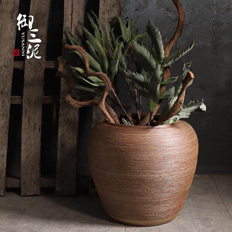 粗陶大坛子圆缸鱼缸园林花盆大号落地客厅陶瓷花瓶干花摆件,家居饰品,花瓶,淘宝优惠券,粉丝福利购,淘宝优惠卷